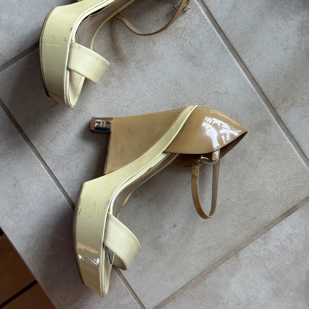 Vintage Chanel cream and tan wedge heels, size 9 US